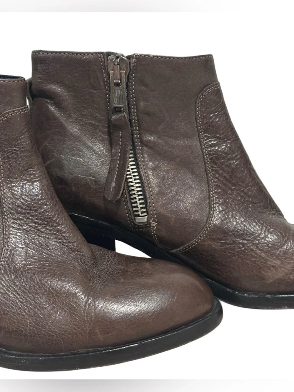 275 Central Brown Italian Leather Ankle Boots - Two-Side Zip Block Heel 40/9.5